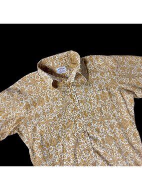 Vintage Yellow Floral Button Up Shirt Short Sleeve Retro 1970s McGregor ML-16